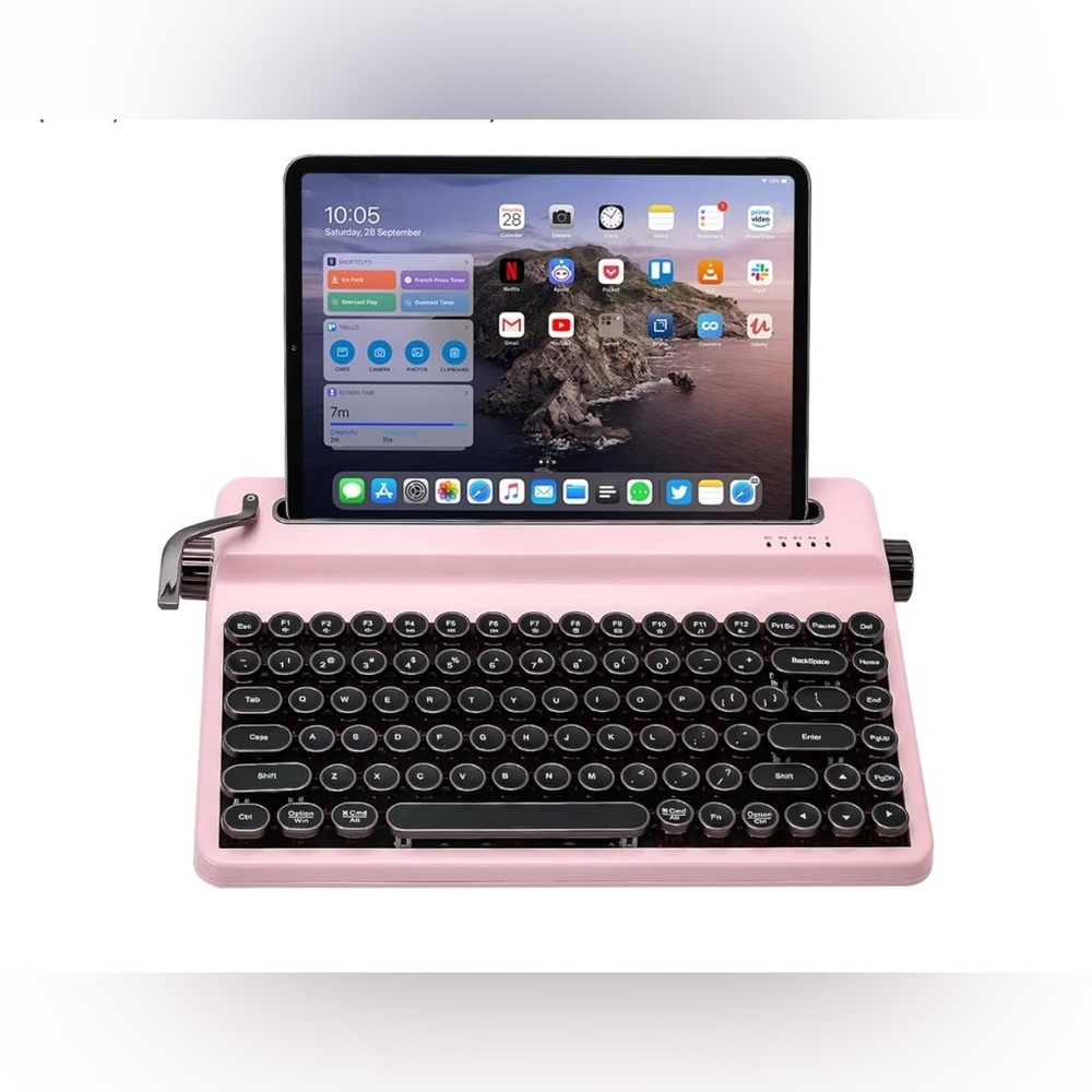 Pink Retro Bluetooth Keyboard for Tablets New